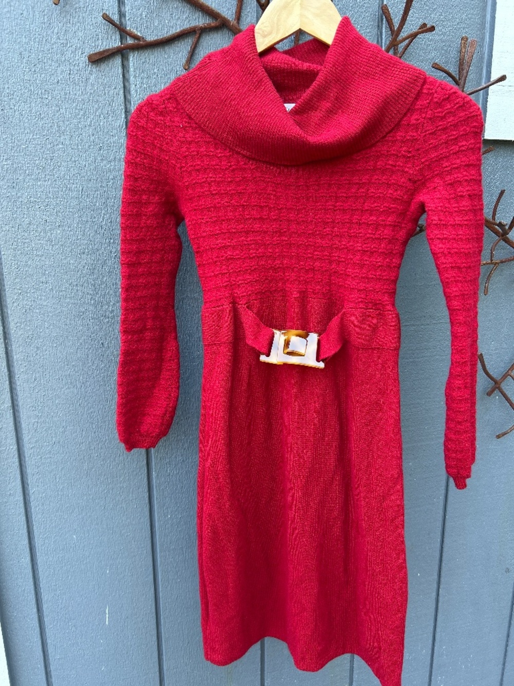 Belted Red sweater dress